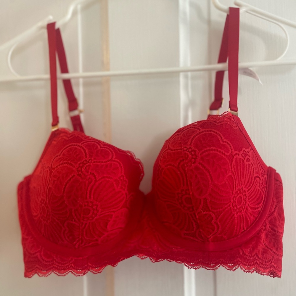 Elegant RED and CREAM/WHITE Balconette style bras- Aerie 36C